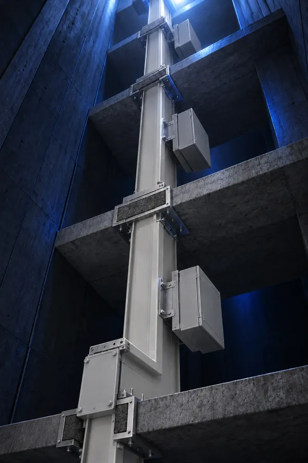 Vertical busway riser through floor slabs (illustrative render)